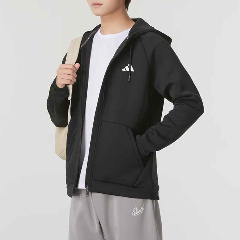 adidas Black Solid Letter Logo Print Hooded Jacket IX5706 圖 6