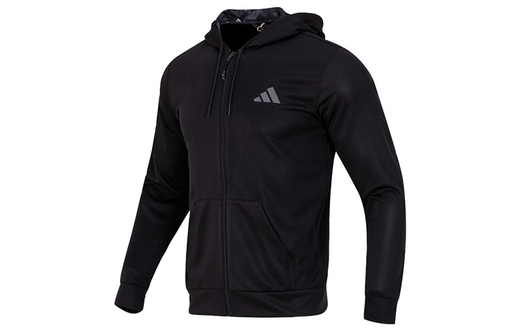 adidas Black Solid Logo Casual Hooded Jacket IB8137