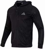 adidas Black Solid Logo Casual Hooded Jacket IB8137