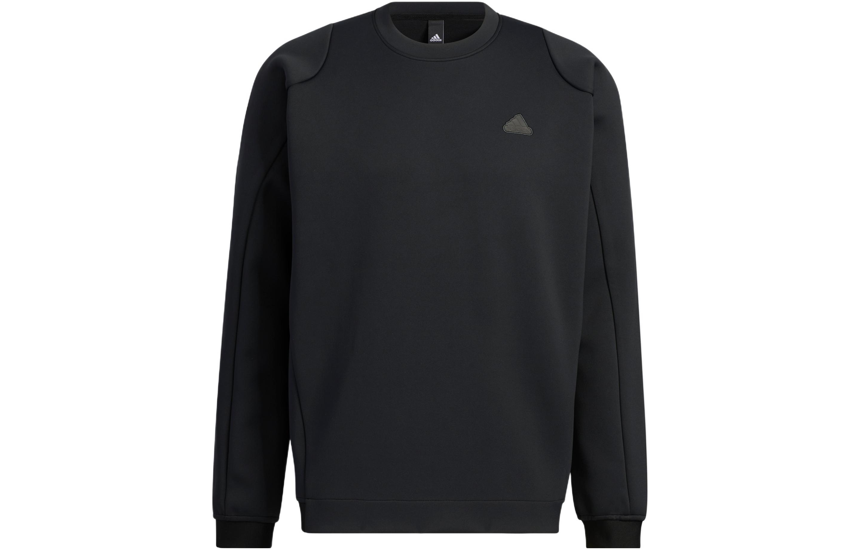 adidas Black Solid Logo Print Crewneck Long Sleeve Sweatshirt HY5839