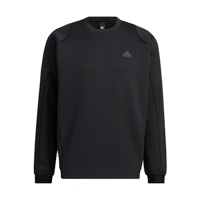 adidas Black Solid Logo Print Crewneck Long Sleeve Sweatshirt HY5839