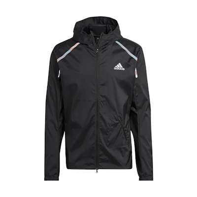 adidas Black Solid Logo Print Hoodie Jacket Sportswear HK5637
