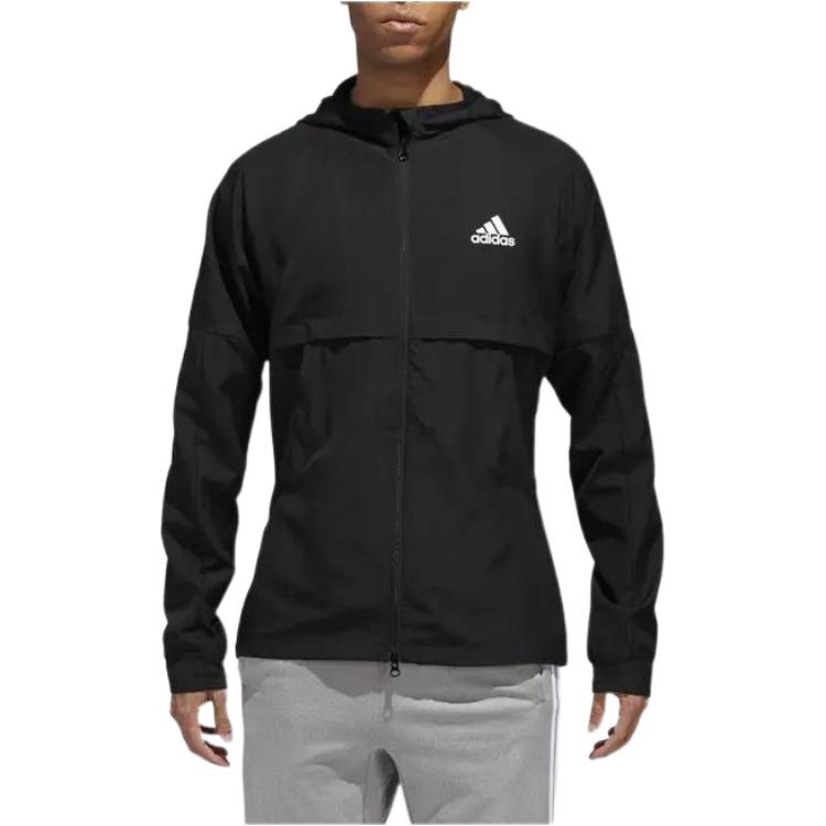 adidas Black Solid Logo Print Long-Sleeve Hooded Zip Jacket BR3381