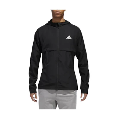 adidas Black Solid Logo Print Long-Sleeve Hooded Zip Jacket BR3381