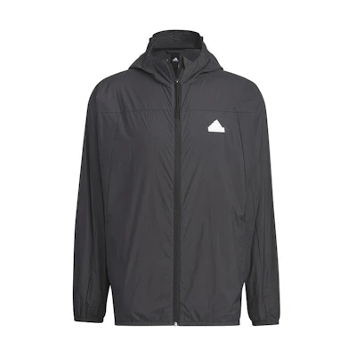 adidas Black Solid Logo Print Long Sleeve Hoodie Jacket IT3940