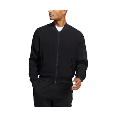 adidas Black Solid Logo Print Zip-Up Bomber Jacket HS3406