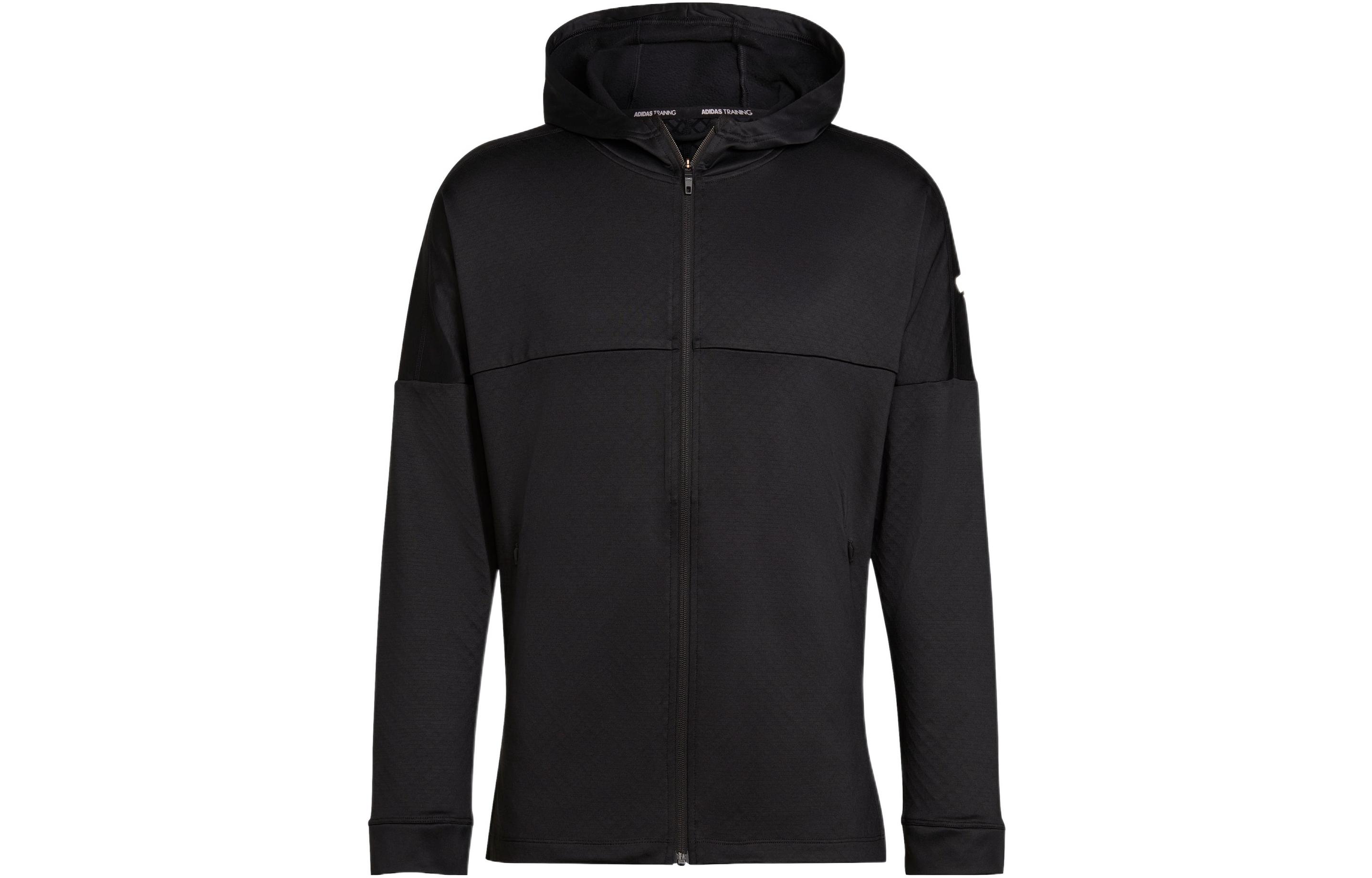 adidas Black Solid Logo Print Zip-Up Hooded Jacket HD3518
