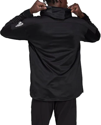 adidas Black Solid Logo Print Zip-Up Hooded Jacket HD3518 Purchase adidas Black Solid Logo Print Zip-Up Hooded Jacket HD3518