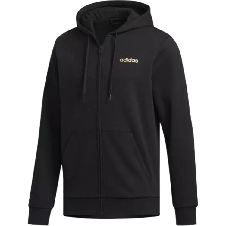 adidas Black Solid Logo Print Zipper Hoodie Long Sleeve Jacket FM3438