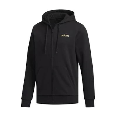 adidas Black Solid Logo Print Zipper Hoodie Long Sleeve Jacket FM3438