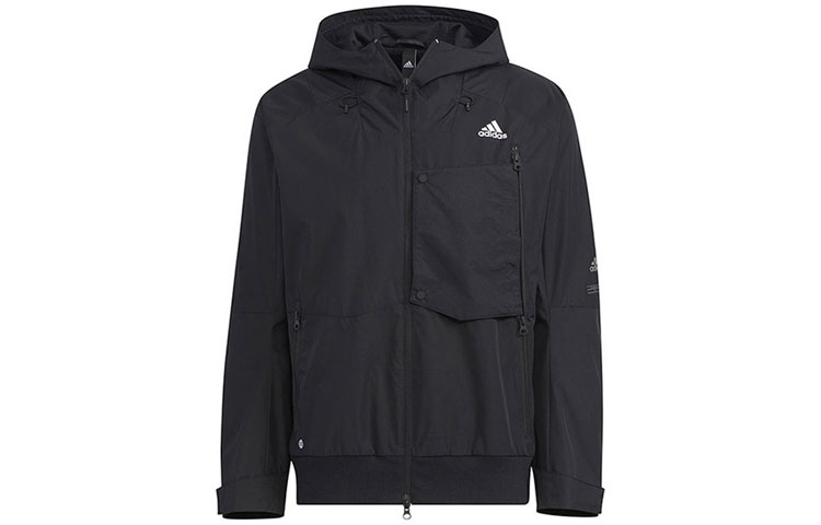 adidas Black Solid Multi-Pocket Sports Hooded Jacket HN9037