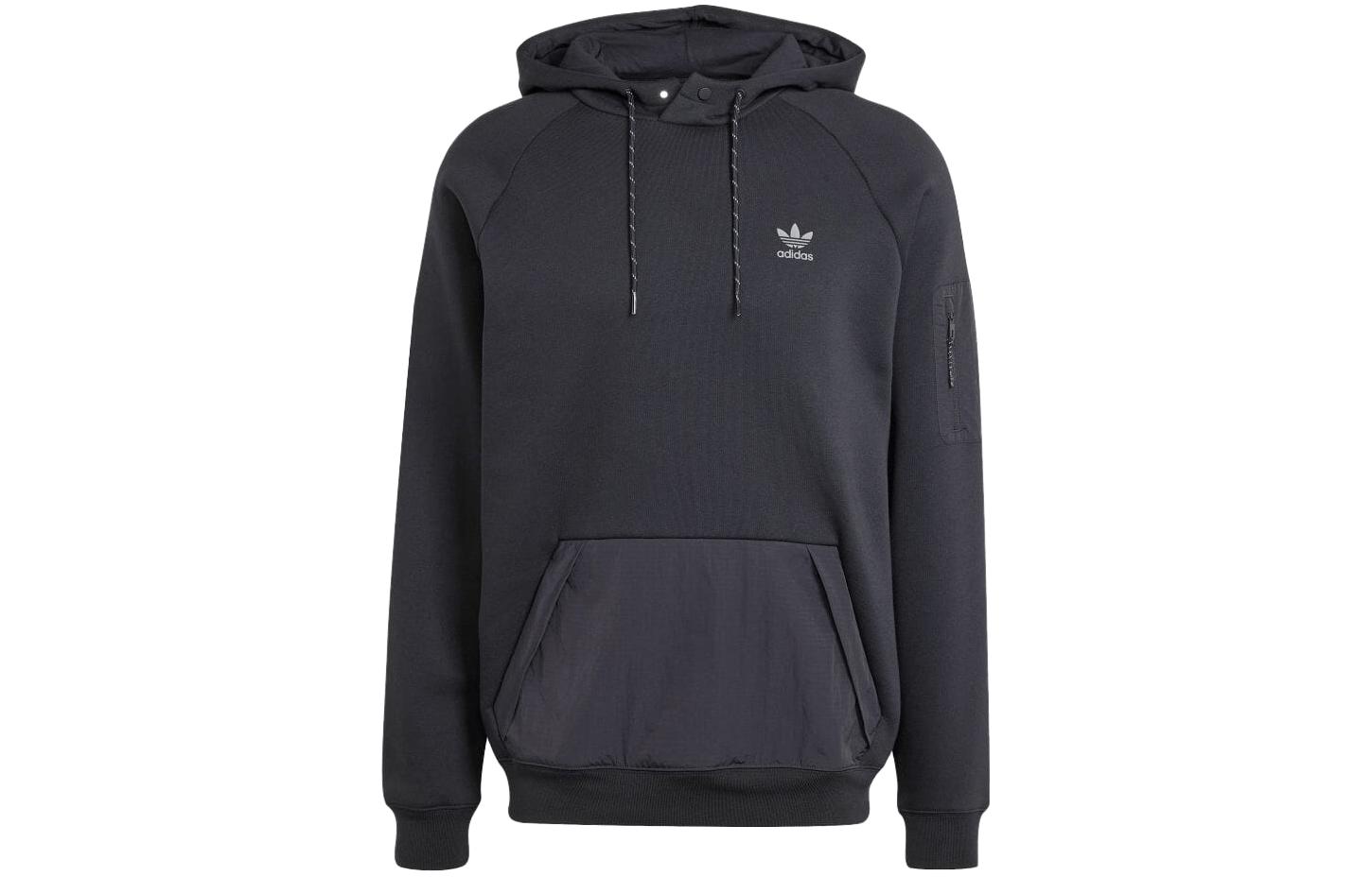 adidas Black Solid Pullover Hoodie with Logo - Slim Fit Long Sleeve IZ3278