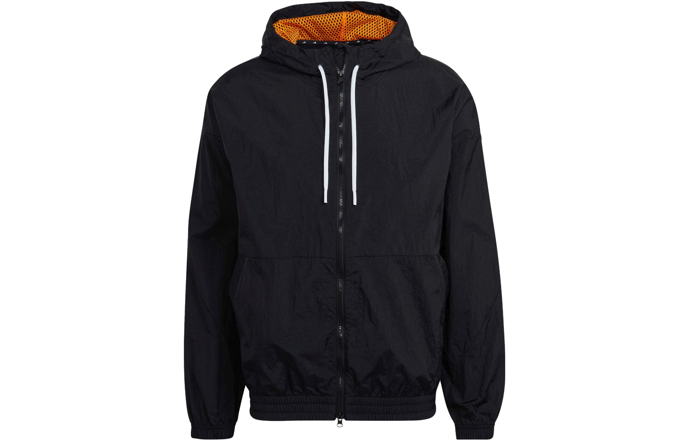 adidas Black Solid Zip-Up Drawstring Hoodie Jacket HF4851