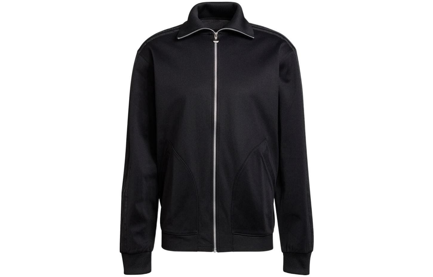 adidas Black Solid Zip-Up Striped Long-Sleeve Sweatshirt Jacket H11373