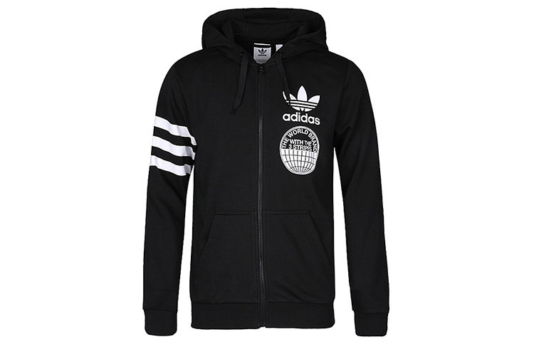 adidas Black Sports Casual Zip-Up Hoodie Jacket CZ1751