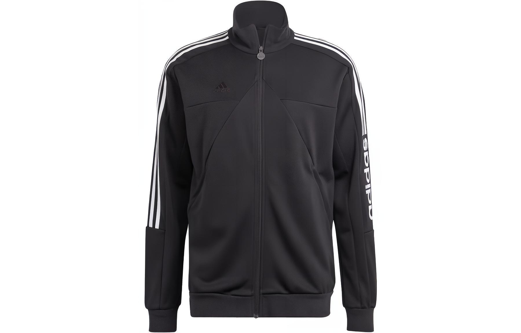adidas Black Striped Letter Print Stand Collar Long Sleeve Jacket IA3047