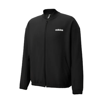 adidas Black Striped Logo Print Baseball Collar Casual Jacket JL9638