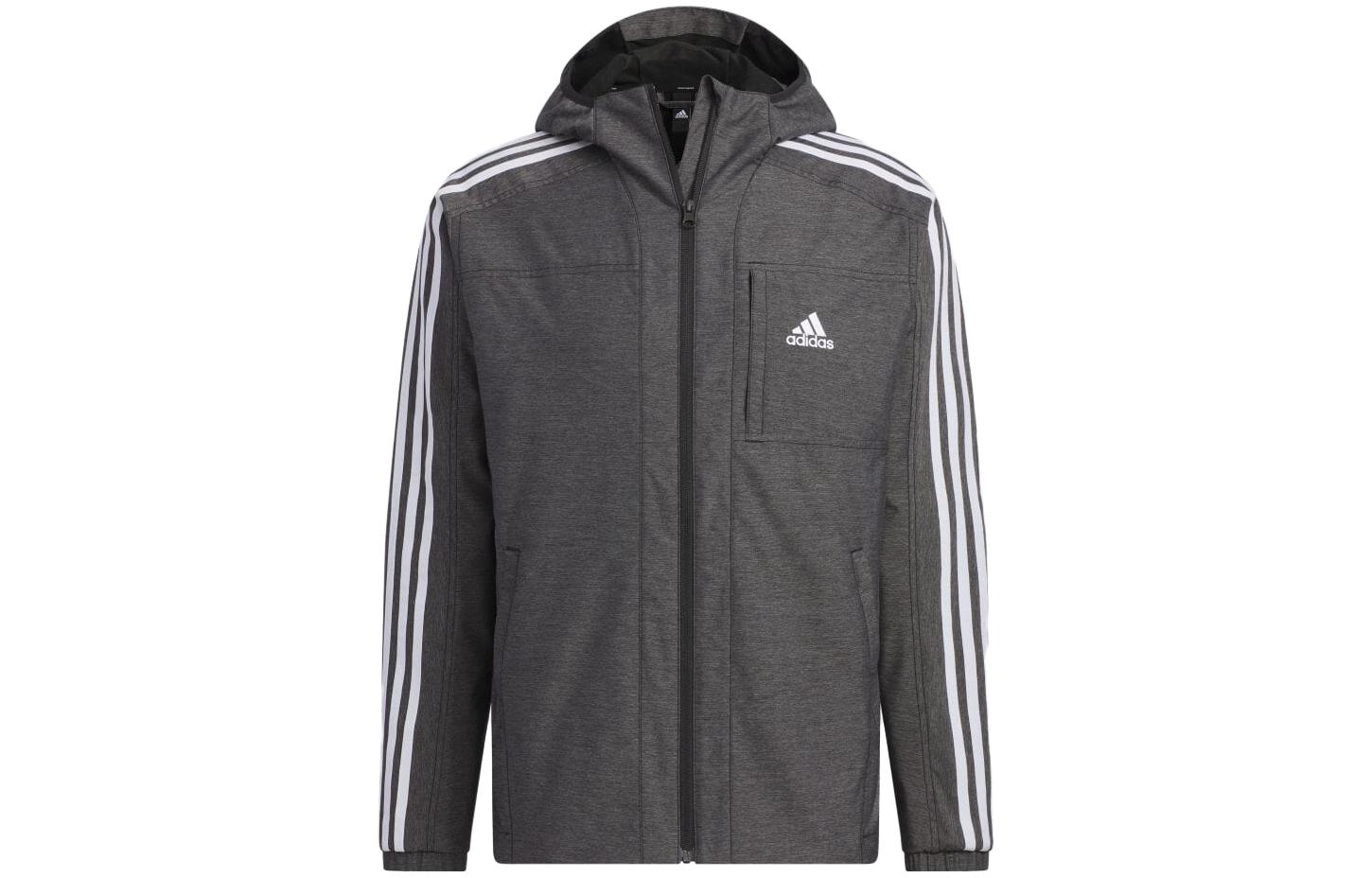 adidas Black Striped Logo Print Hooded Jacket IK7325