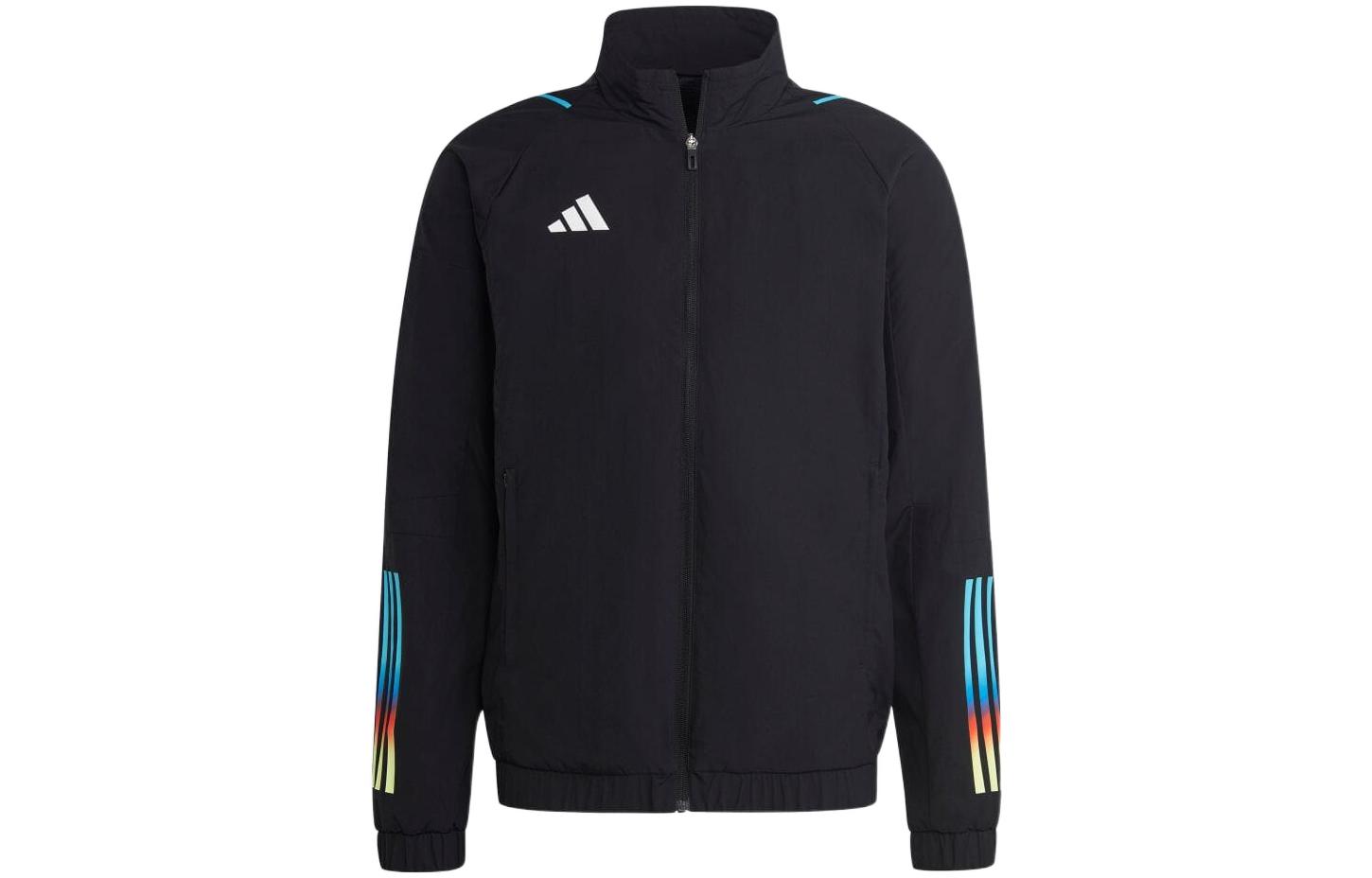 adidas Black Striped Logo Print Zip-Up Casual Jacket HC1416