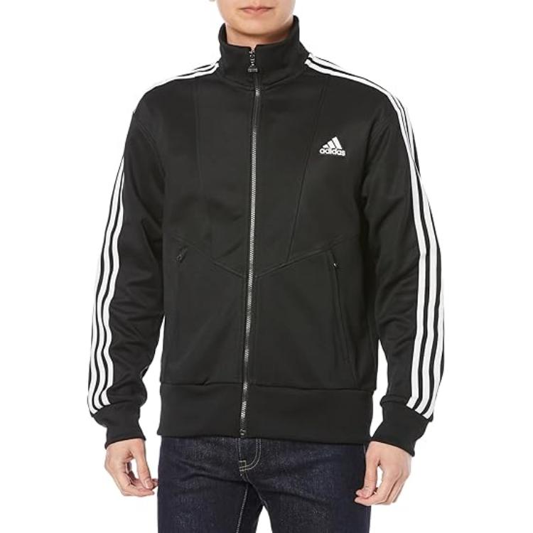 adidas Black Striped Logo Print Zip-Up Track Jacket IX2722