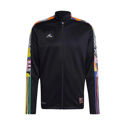 adidas Black Striped Logo Print Zipper Jacket with Stand Collar HC9780