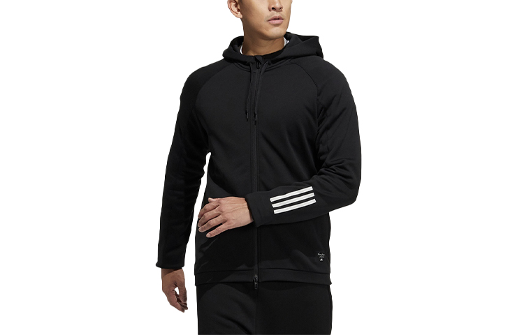 adidas Black Striped Print Fleece Hoodie Jacket Winter Edition H40864