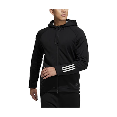 adidas Black Striped Print Fleece Hoodie Jacket Winter Edition H40864