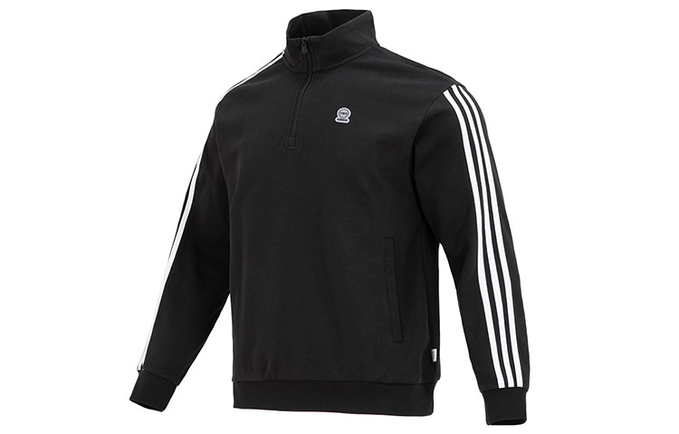 adidas Black Striped Print Half-Zip Pullover Sweatshirt IK5431
