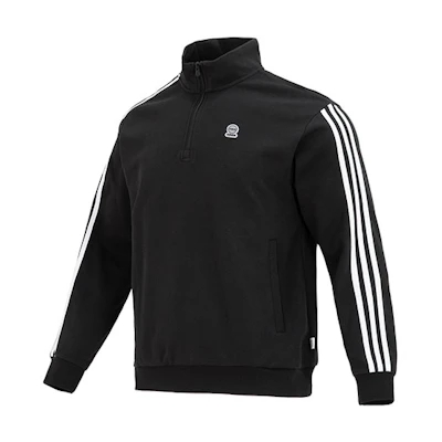 adidas Black Striped Print Half-Zip Pullover Sweatshirt IK5431