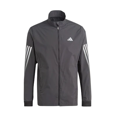 adidas Black Striped Print Track Jacket with Stand Collar and Zipper HZ4455