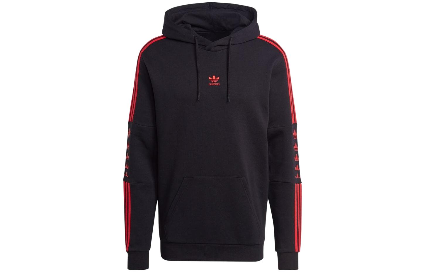 adidas Black Striped Pullover Hoodie with Logo Print IB1370
