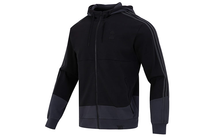 adidas Black Three-Stripe Athletic Hooded Jacket IA6962