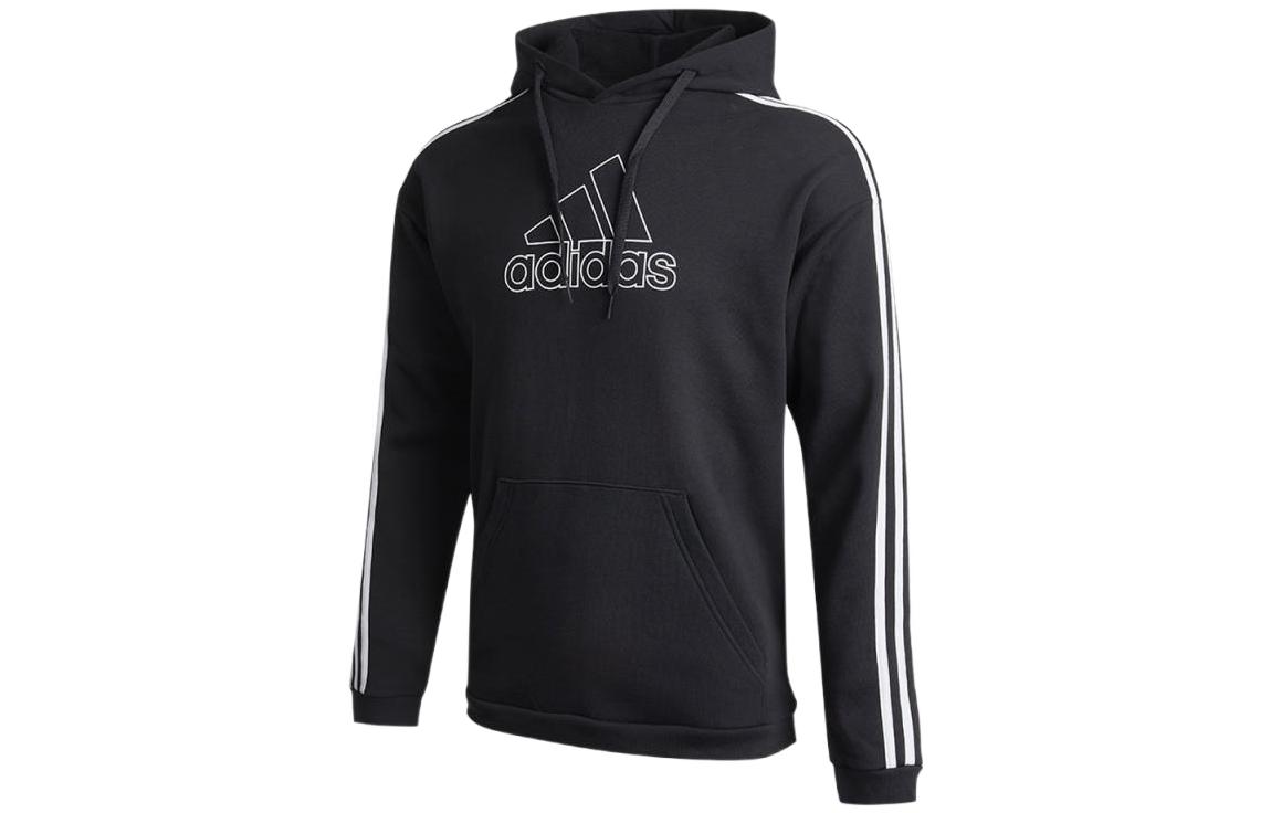 adidas Black Vintage Stripe Logo Print Pullover Hoodie GV5181