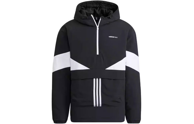 adidas Black White Striped Colorblock Hoodie Jacket H45244