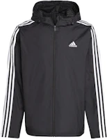 adidas Black Windbreaker Jacket with 3-Stripes Logo and Zipper Hoodie IB0381 adidas Black Windbreaker Jacket with 3-Stripes Logo and Zipper Hoodie IB0381