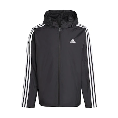adidas Black Windbreaker Jacket with 3-Stripes Logo and Zipper Hoodie IB0381
