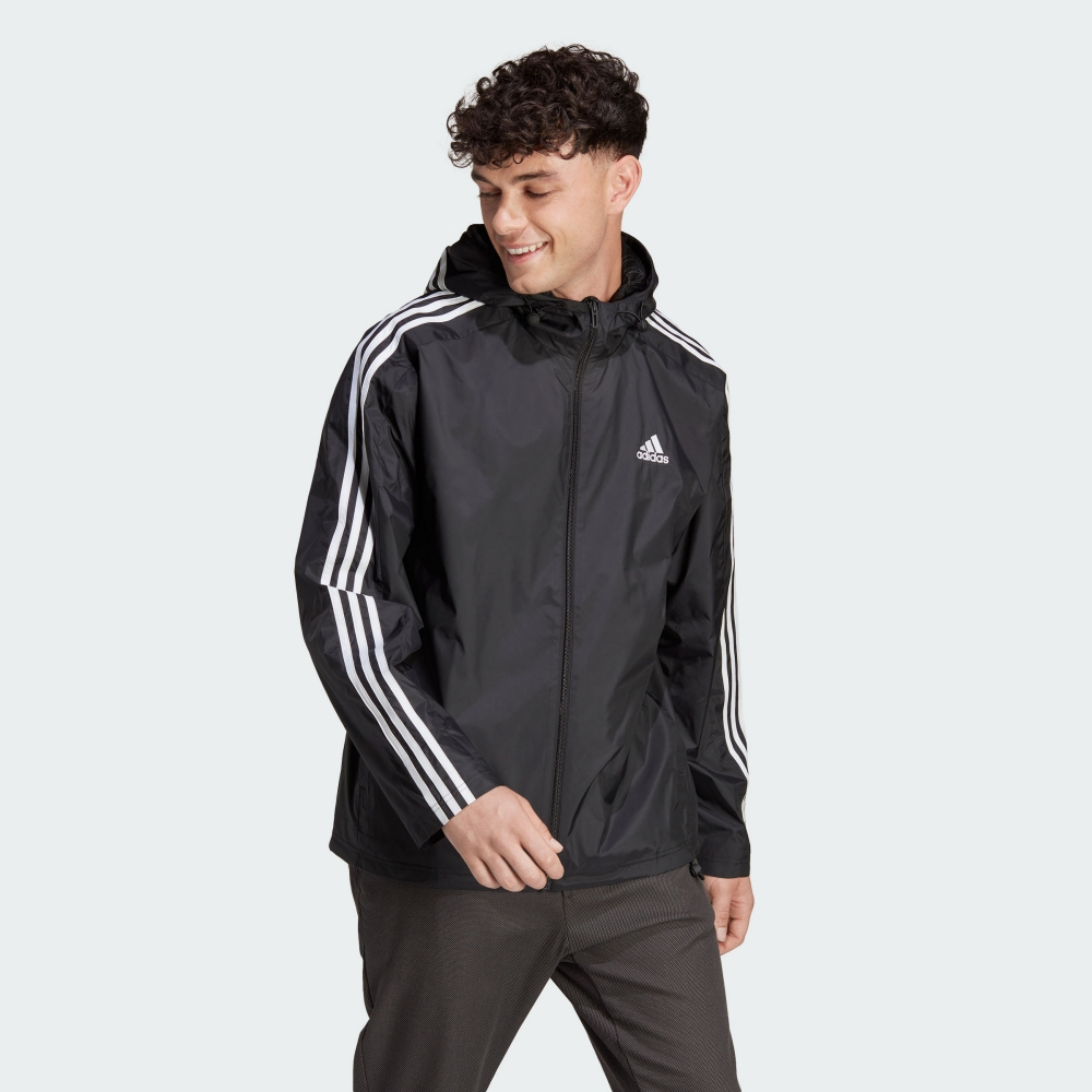 Purchase adidas 黑色風衣外套 三條紋標誌 帶拉鏈連帽 IB0381