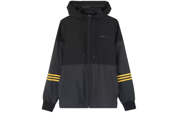 adidas Black Windbreaker Jacket with Casual Sporty Patchwork Design FK9947