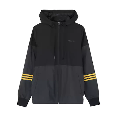 adidas Black Windbreaker Jacket with Casual Sporty Patchwork Design FK9947