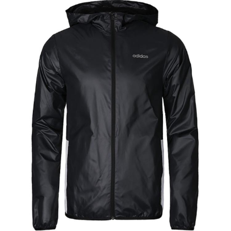 adidas Black Windbreaker Jacket with Logo and Hood CV6976