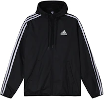 adidas Black Windproof Hooded Woven Jacket Casual Sportswear GK9026 adidas Black Windproof Hooded Woven Jacket Casual Sportswear GK9026