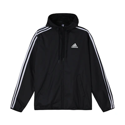 adidas Black Windproof Hooded Woven Jacket Casual Sportswear GK9026