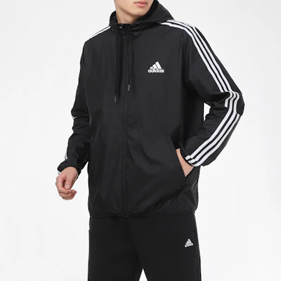 adidas 黑色防風連帽梭織外套 休閒運動服 GK9026 Details for adidas 黑色防風連帽梭織外套 休閒運動服 GK9026