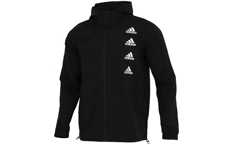adidas Black Woven Hooded Jacket for Running and Training GK9370