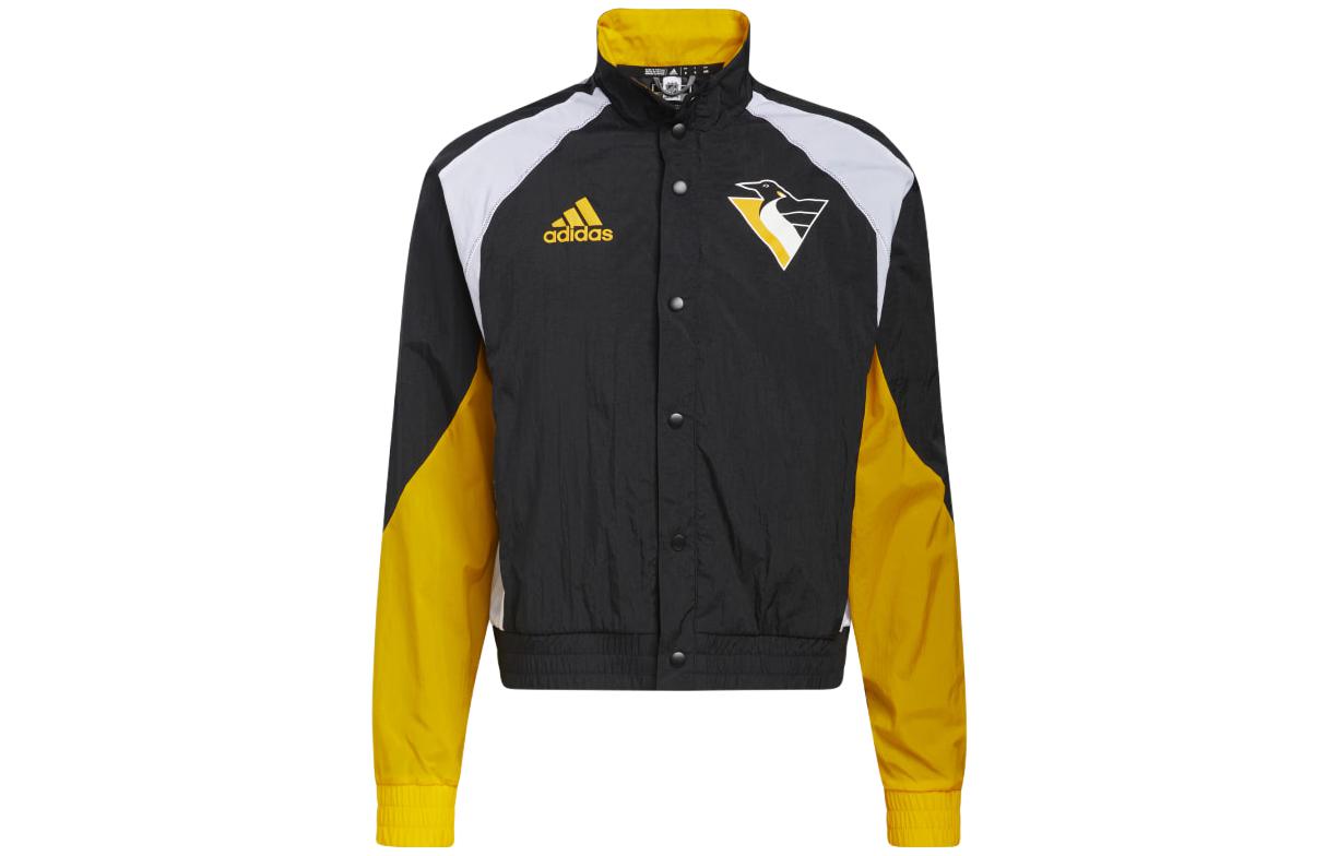 adidas Black Yellow Single-Breasted Jacket with Two-Tone Logo Print HP1693