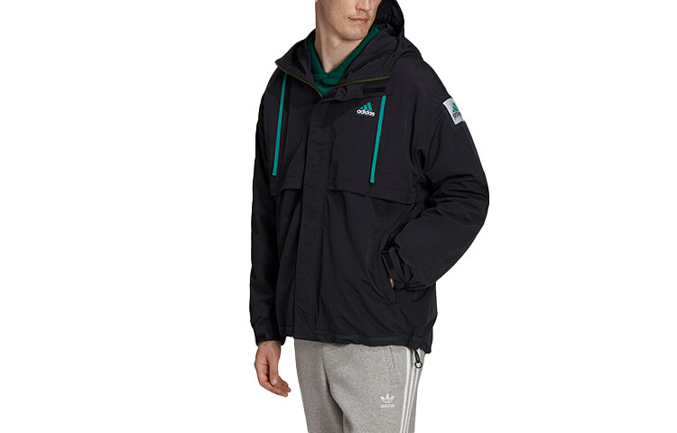 adidas Black Zip-Up Hoodie Jacket with Adjustable Drawstring Design HG8100