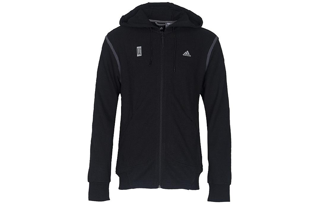 adidas Black Zip-Up Hoodie Jacket with Solid Logo Design BR0130