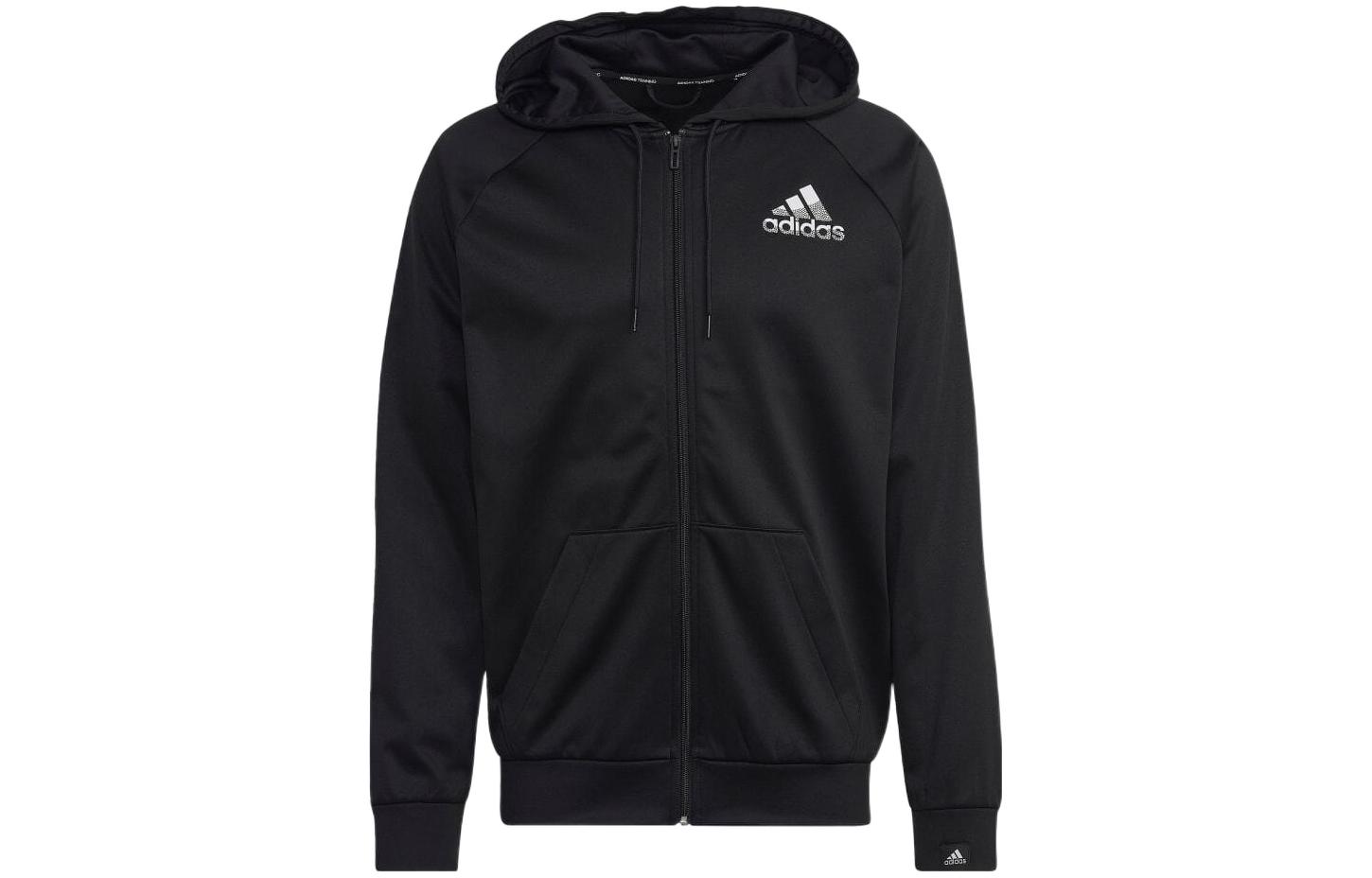 adidas Black Zip-Up Hoodie with Logo Print HL2184