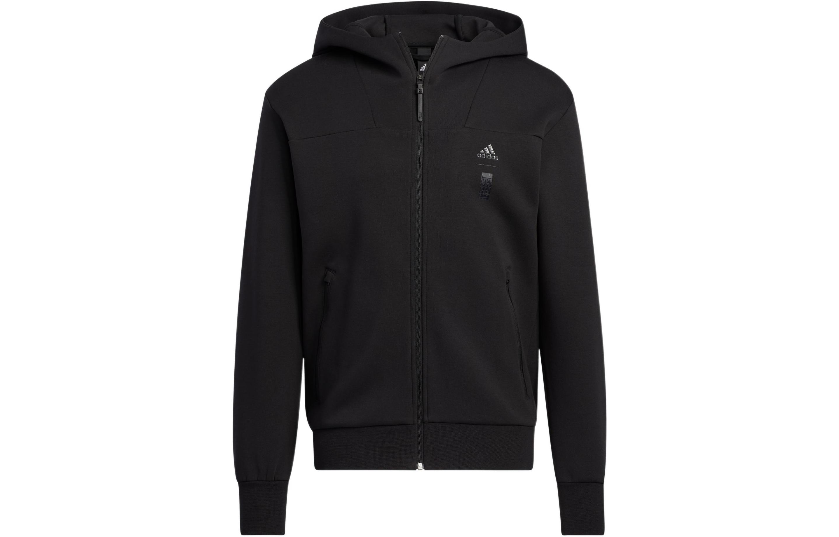 adidas Black Zip-Up Hoodie with Solid Embroidered Logo HN8978
