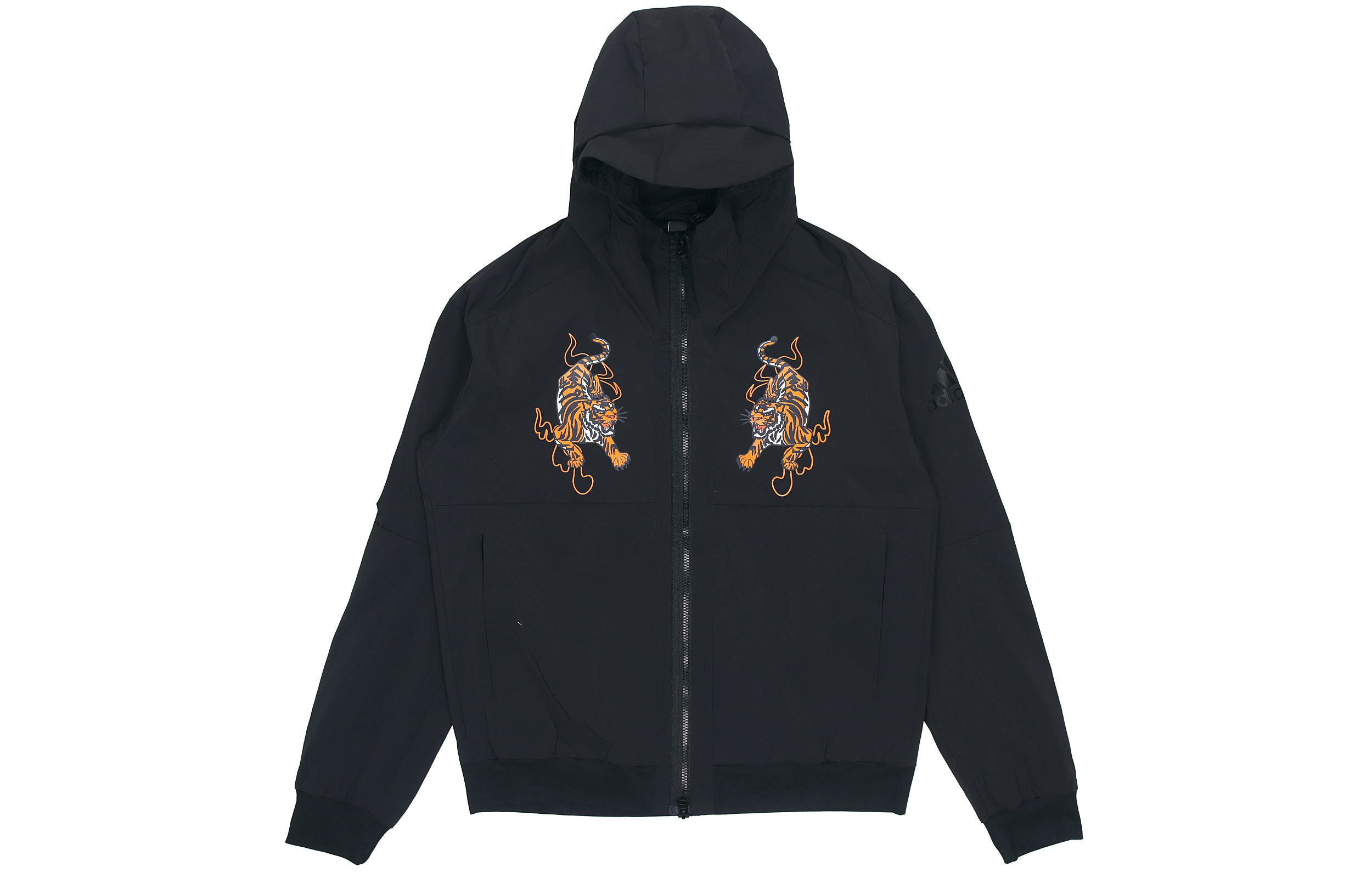 adidas Black Zip-Up Hoodie with Twin Tiger Design GG0767